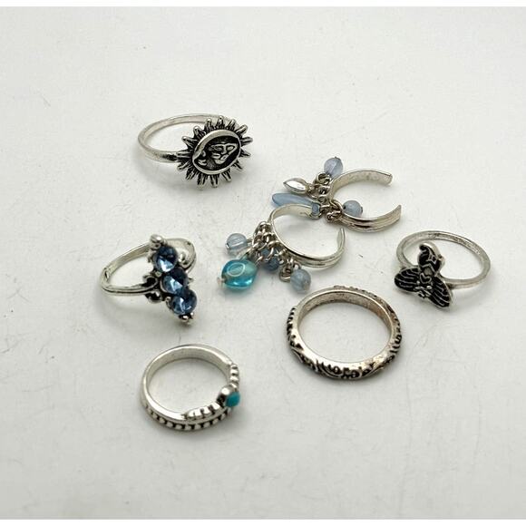 Silver & blue toe ring set - Picture 1 of 3